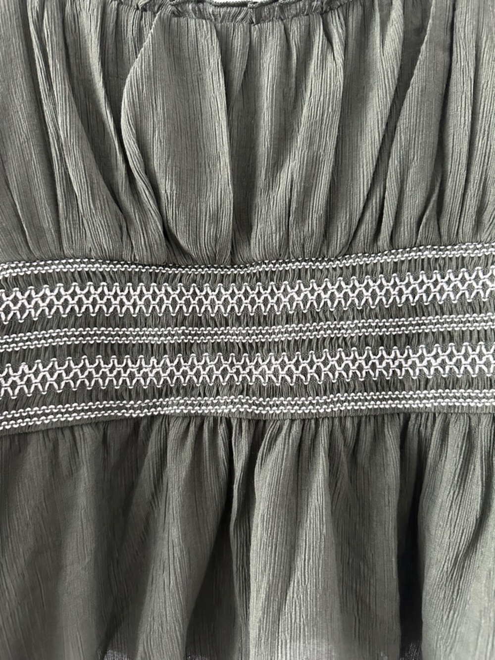 Francesca's Collections Olive Peasant Blouse with Smocked Waist - Picture 4 of 10